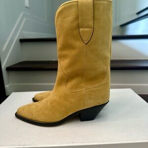 Isabel Marant Yellow Heeled Boots Suede Western Style Dahope size 40 in straw
